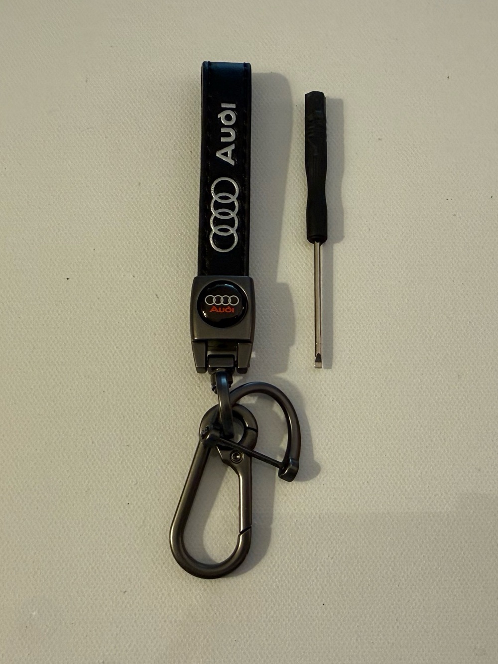 Audi Key Fob Keychain in Black Leather with Logo NWT